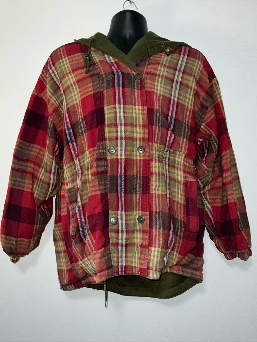 Vintage 90s Current Seen Reversible Plaid Flannel Hooded Barn Jacket OSFA